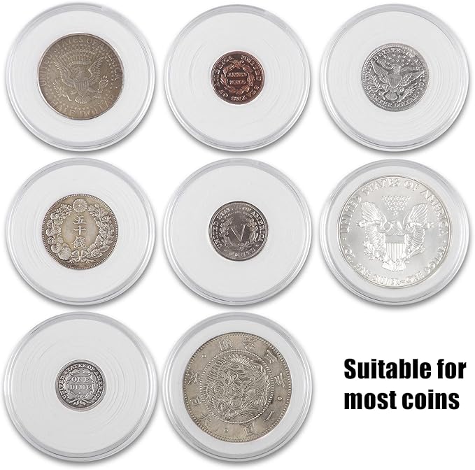 MUODR 46mm Coin Holders for Collectors, Coin Storage Case with Lock,100 Pieces Coin Capsule and 11 Size Gasket, Coin Collection Supplies For Dime,Cent,Nickel,Quarter,Silver Dollar,Half Dollar