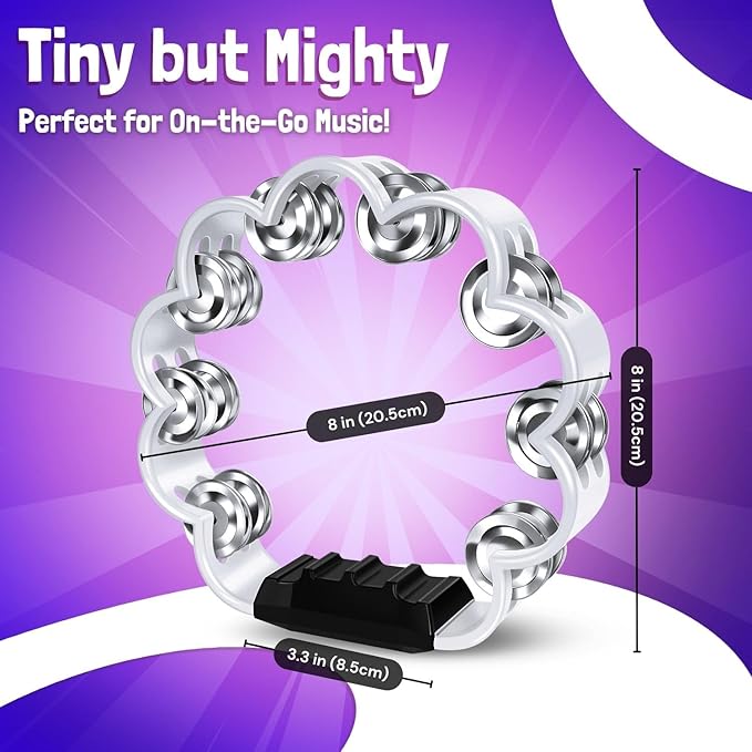 Flexzion Flower Tambourine - 8 Inch Handheld Percussion Instrument w/Metal Jingles & Ergonomic Grip - Small Tambourines for Adults, Kids, Church, Parties, & Musical Events (7 Color Pack)