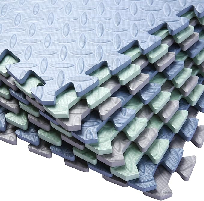 16 Tiles Foam Play Mat for Baby, Soft & Safe EVA Foam Mats for Floor, Square Baby Play Mat, Kids Foam Puzzle Floor Mat, 47x47 Play Mat for Playpen(Gray/(Bean Green/Gray Blue)