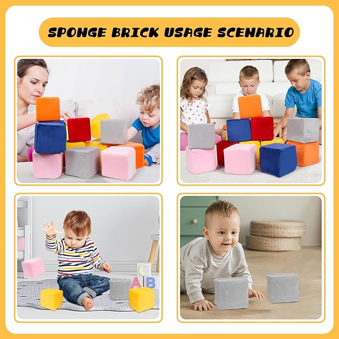 Foam Blocks for Toddlers, 5.5" Soft Building Blocks for Toddlers Colorful Stacking Blocks for Kids - 12 Pieces