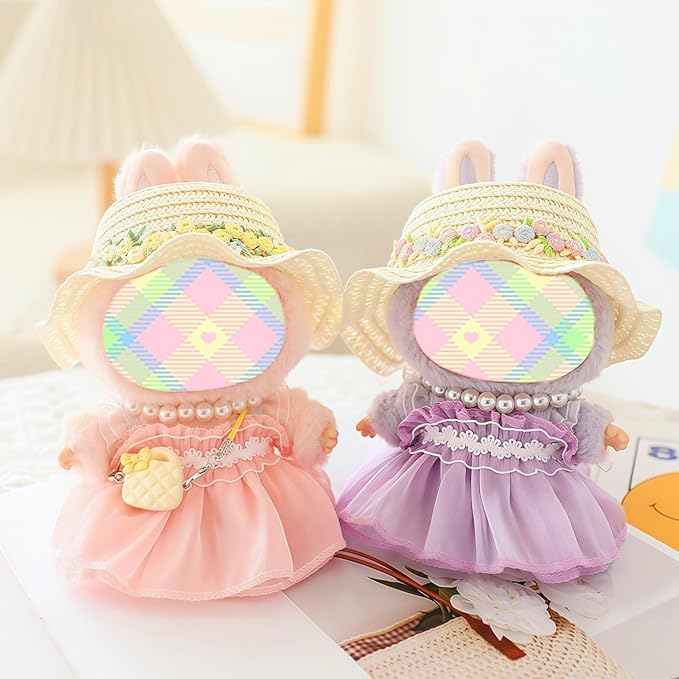 Clothes for Dolls Accessories, Outfit Set 3 Pieces Gauze Dress for 15cm 17cm Doll (No Doll), Romantic Hat Skirt Doll Clothing Set Replacement Purple