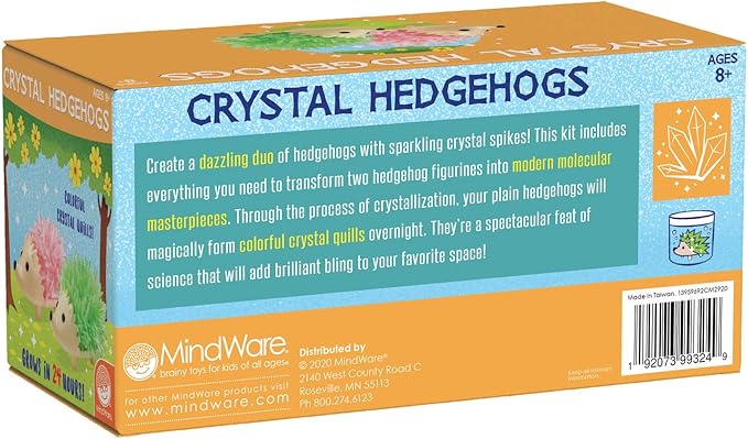 MindWare Crystal Growing Kits: Hedgehogs Bright Colors Set of 2 – Cute DIY Crystal Growing Kits for Kids & Teens – Funky mini Science Experiment in an 9pc kit – Crystals Grow in 24 Hours