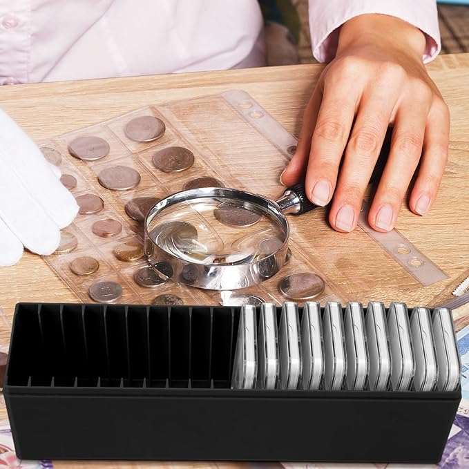 Wenqik 6 Pcs Plastic Coin Storage Box Case with 20 Slab Coin Holders - Collection Box for Collectors, Home, Office, Bank Supplies(Black)
