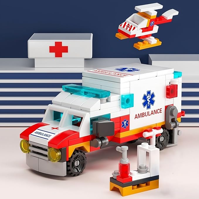 Ambulance Building Blocks Toy (122 Pieces) – 7 in 1 Emergency Vehicle Set, STEM Learning Creative Play, DIY Construction Toy for Kids Ages 6-12, Gift for Boys & Girls