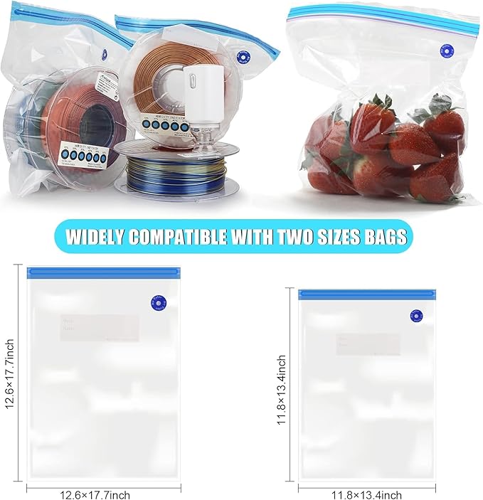 AMOLEN 3D Printer Filament 66PCS Storage Bags Vacuum Kit, Filament Bags Storage Spool Sealing 30 Bags with Two Sizes, Dust Proof Humidity Resistant for Keeping Filament Dry