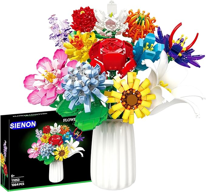 SIENON Flower Bouquet Building Blocks Set-1064PCS, 12 Kinds of Flowers Botanical Collection, Assorted Flowers Brick Toys Creative Project for Home Room Decoration Valentines’ Day Christmas Birthday