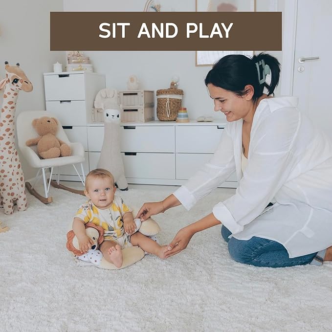 2-in-1 Tummy Time Mat and Seated Support with Sensory Toys – for Newborns and Babies – Includes Detachable Cushion for Supervised Play & Head/Neck Development (Sand)