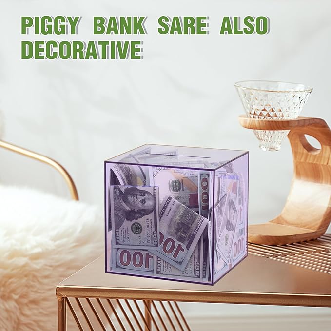 Clear Piggy Bank for Adults/Kids, Acrylic Unopenable Money Box for Cash Coin Saving, Must Break to Open, Money Saving Jar for Adults Boys Girls, Size 5.9''
