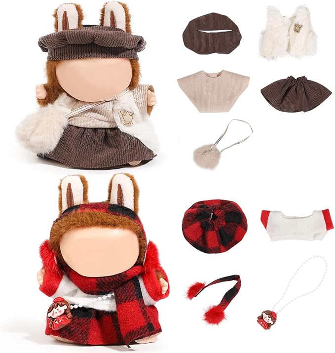 2 Set Doll Clothes for 17cm Standing/Sitting Doll - Accessories Clothes Dress up for Dolls Outfit Included Figures Clothing and Hat for Girl Woman (LB13+LB47)