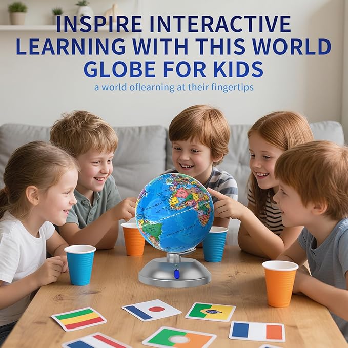 360-degree rotating globe, independently supported by a base, 9-inch design world globe, built-in LED night light, high-definition color visual map details, suitable for children's geography education, study and office decoration, living room decoratio...
