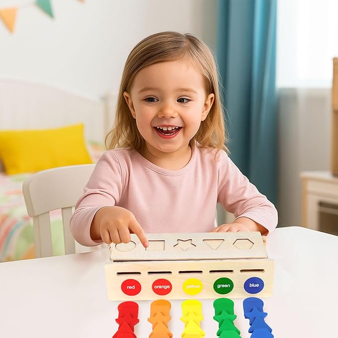 LovesTown Wooden Shape Sorting Box Montessori Learning Toy for Toddlers Early Educational Sorting and Matching Game