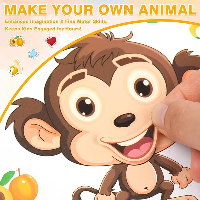 Aowplc 48 Pcs Make-a-Face Sticker Sheets for Kids 12 Animal Designs for Party Favors Crafts Activities & Goodie Bag Stuffers