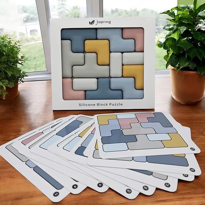 Jispring [100% Soft Silicone] Dementia Activities for Seniors, Tetris Puzzles with 20 Templates, Tile Matching Alzheimers Products for Elderly, Cognitive Memory Games for Adults, Anxiety Relief Gift