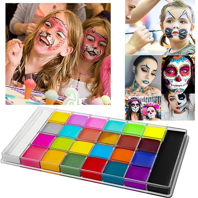 26 Colors Face & Body Paint Palette Kit ,Halloween Makeup Kit, face painting kit professional, Ideal for Halloween Cosplay Party SFX Arty Stage Makeup(26-Colors Set)