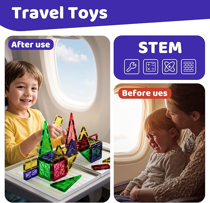 Mini Magnetic Tiles with Iron Box, 18PCS Travel Size Magnet Building Blocks Toy Set, Protable Construction Block Toys Educational Learning Sensory Toys for 3+ Year Old Boys Girls Birthday Gift