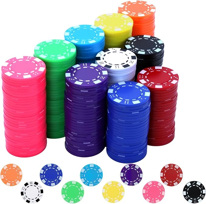 Coopay 500 Pcs Plastic Poker Chips for Texas Hold'em, Blackjack, Poker Chips Set with Dice Striped Edges for Card Board Game, Card Club Late Game Night Home Themed Events Party Supplies