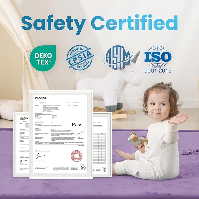 1.3" Thick Baby Play Mat for Floor, 39x59 Foam Tummy Time Mat, Padded Support Soft Plush Nursery Rug for Infant Kids Toddler Crawling Kick Activity (Lavender)