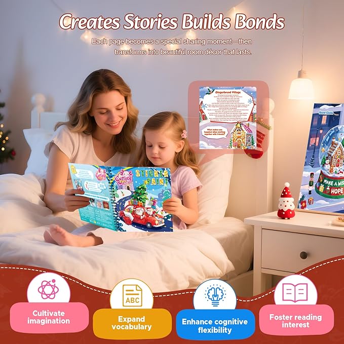 CutteeyFyry 4PCS Paint by Number Sticker Book - Christmas Crafts & Acitivity Puzzles Book for Kids Ages 4-10, Travel Toys for Road Trip & Airplane,Perfect Christmas Gifts & Basket Stuffers for Kids