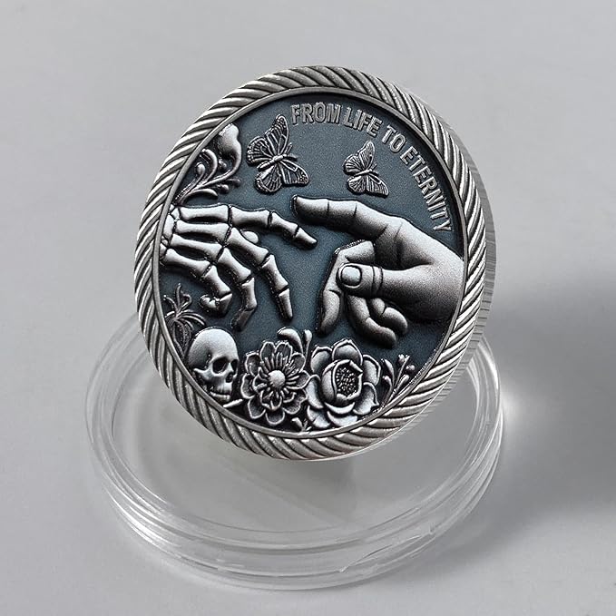 AtSKnSK Memento Mori Coin Momento Mori Coin Skull Coin Stoic Gifts Memento Mori Calendar Living Memento Mori Amor Fati Coin (Facepalm Skull)