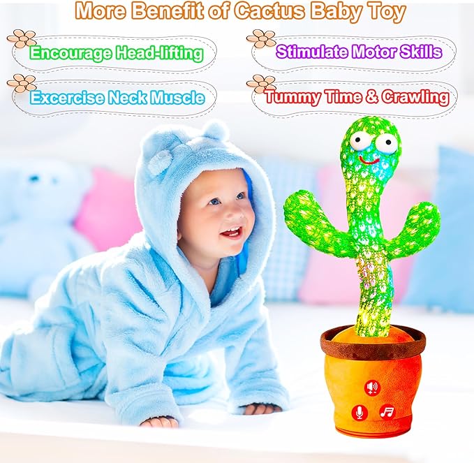 Volume Adjustable Dancing Talking Cactus Toy, Interactive Baby Toys Mimicking Singing Repeating, Kids Baby Toys Gifts for Boys Girls, for Grandkids, Stocking Stuffers for Kids