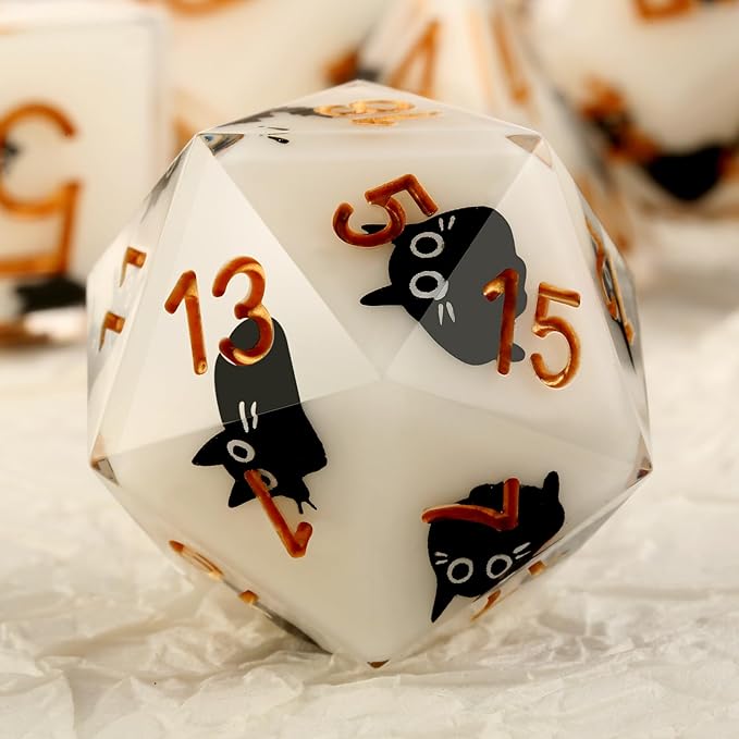DNDND Cat DND Dice 7-Piece Sharp Edge Polyhedral D&D Dice Set with Gift Case for Dungeons and Dragons D&D 5E Table Game