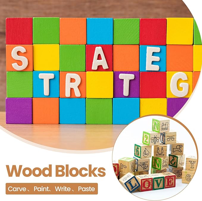 Barydat 50 Pcs 1 in Wooden Cubes, Unfinished Wooden Blocks for Crafting Natural Craft Wood Square Blank Cube for DIY Project Baby Showers