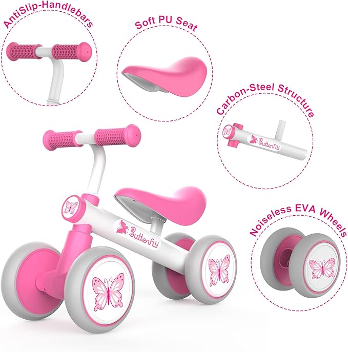 Baby Balance Bike 1 Year Old, Toddler Bike for One Year Old Girl Birthday Gift, 1-3 Years Toddler First Bike with No Pedal & Silence Wheels, Ride on Toy Gifts for 1 Year Old Girl