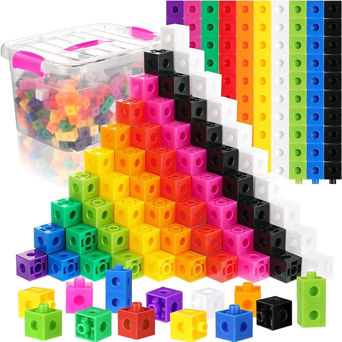Jenaai 300 Pcs Linking Cubes with Storage Container Counting Cubes, Colorful Plastic Counting Block, Math Manipulatives Classroom Learning Supplies for Preschool Kindergarten(Pink)