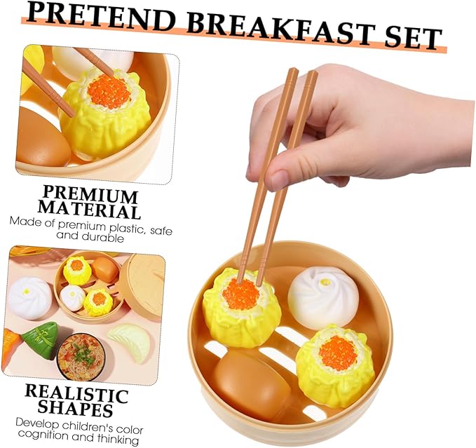 Chinese Breakfast Pretend Play Food Sets for Kids Kitchen 2 Sets Chinese Breakfast Mini Food Play Set Children Pretend Play Toy for Children Family Dollhouse Furniture