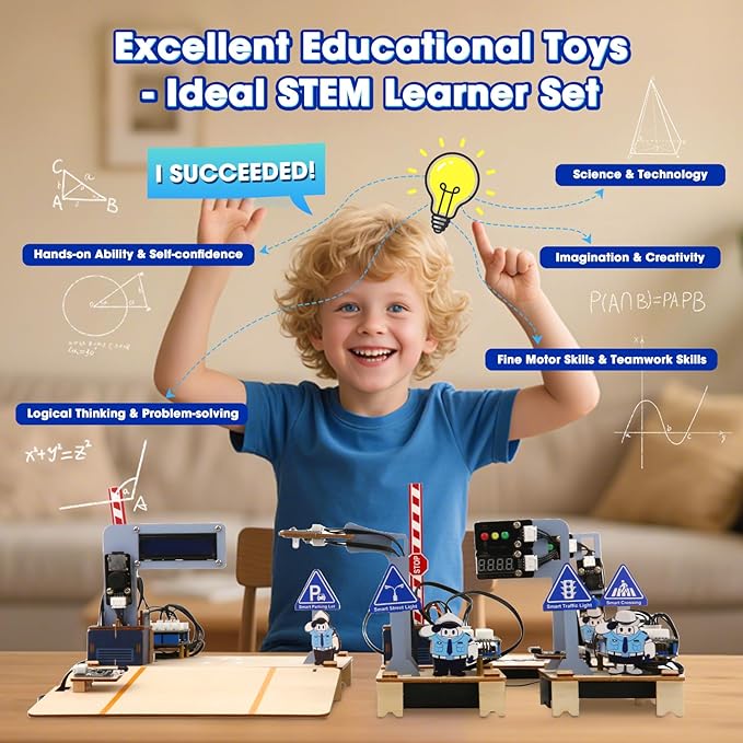 ESP32 IoT Smart Traffic Starter Kit for Kids 10+, 3D Wooden Puzzles STEM Science Kit School Educational Set DIY Crafts Coding Toys for Adults Teens 9 10+