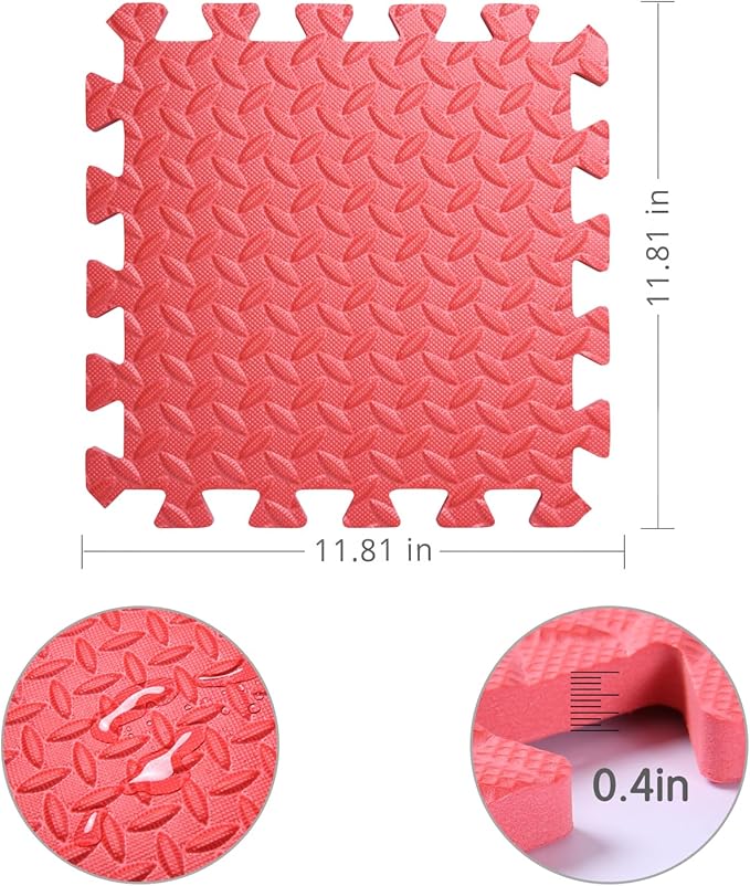 Foam Play Mat for Baby, 0.4 Inch Thick Foam Interlocking Floor Mats, Soft Non-Toxic Baby Playmat, Solid Colored Puzzle Play Mat Kids Floor Mats, 16 Tiles, Red/Orange/Yellow/Green