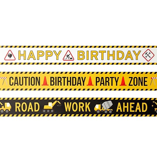 Blue Panda Construction Birthday Party Supplies Tape - 3 Rolls, 3 in x 100 Ft, Black, Yellow & White - Birthday Caution & Construction Tape Roll for Party Decorations