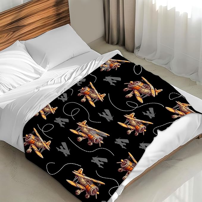 Kids Blanket Airplane Throw Blanket Gift for Boys, 30x40 Inches Cool Lightweight Comfy Black Throw for Sofa Chair Bed Office