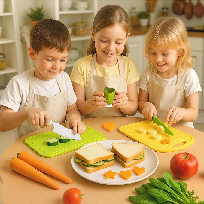 LovesTown 13PCS Kids Cooking Sets Real, Montessori Kitchen Toys for Toddler Kitchen Playset with Safe Knives Crinkle Cutter Gifts for 3-8