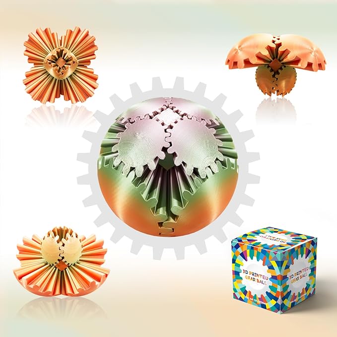 Gear Ball-3D Printed Gear Sphere,3D Printed Spin Ball Cube Fidget Toy,The Steampunk Whirling Wonder Fidget Ball Toy (Macaron)