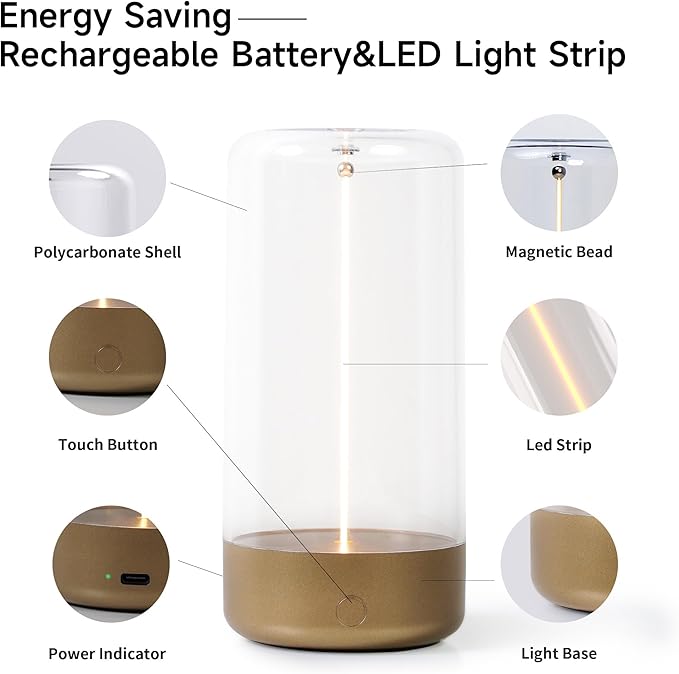 AUGE LIGHT Mini Minimalist Table Lamp Cordless Desk Lamp Rechargeable Modern Night Lights Portable Nightstand Lamps Unique Ambient Light Mood Lighting for Bedroom, Beside, Nursery Desk Decor (Golden)