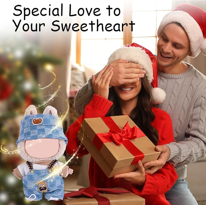 17cm Doll Clothes Set, Premium Jeans & Knitted Sweater Outfit for 17cm 15cm Dolls, Cute Dress Up Fashion, No Doll Included (Blue, 17cm/15cm)