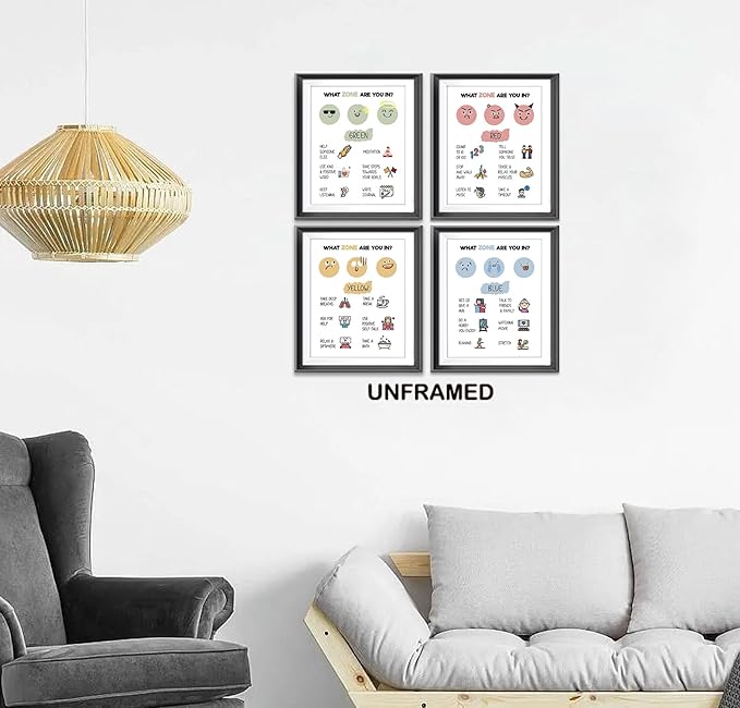 AEHIE Zones Of Regulation, Wall Art Print, Feelings Poster Decor, Emotions Poster Prints For School Classroom, 4pcs 8x10