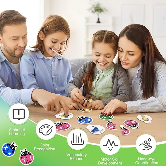 Ladybug Self Correcting Alphabet Puzzle: Letter Matching Games for Toddlers 3-5, 52pcs Double-Sided Montessori ABC Puzzles Cards Preschool Learning Activities Educational Toy Gift for Kids