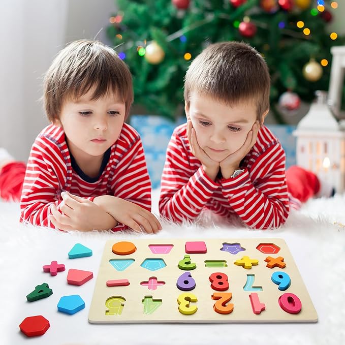 Wooden Puzzles for Toddlers, Number Shape Toddler Puzzles, Number Blocks Toys for Kids, Preschool Learning Educational, Toddler Learning Toys for Gift Set