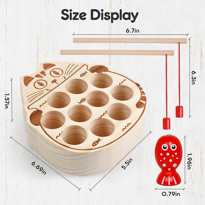 Wooden Magnetic Fishing Game for Toddlers 3-5,Montessori Preschool Education Activities Learning Fine Motor Skills Color Sorting Magnet Fish Toys Easter Gift for Boys Girls