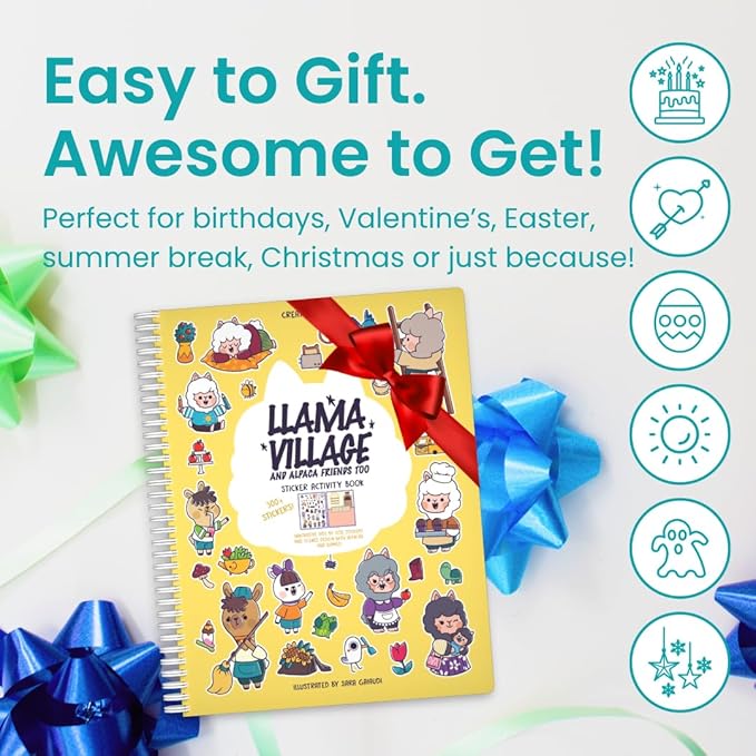 Cupkin Llama Sticker Book Activity for Kids, Toddler Airplane Travel Essentials, 500+ Llama Stickers for Kids + 12 Scenes + 12 Coloring Book Pages, Animal Lover Gift, Children's Crafts Ages 2-8
