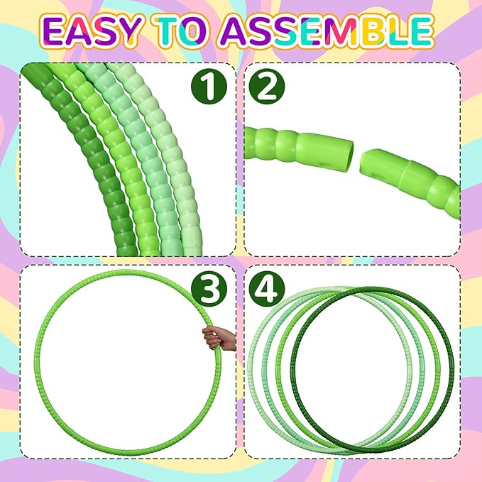 Sratte 8 Pcs Color Hoop Detachable Adjustable Hoop Exercise Ring Plastic Toys for Teens Games Gymnastics Dog Agility Equipment Party Decor, 4 Colors