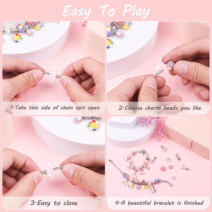 UFU Charm Bracelet Making Kit -120Pcs DIY Jewelry Making Kit, Mermaid Gifts for Girls Toys Crafts for Teen Girls Ages 5 6 7 8-12, with Portable Bracelet Organizer Box
