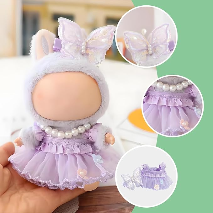 Doll Clothes Set for 17cm Dolls - Princess Dress Outfits with Bonnet/Bow Hair Accessories, Cute Clothes for Display & Photography (STK07)