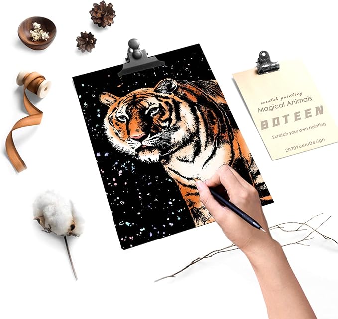 Scratch Rainbow Painting Art Paper Scratch & Sketch Art for Adults Scratch Painting Creative Gift Engraving Art&Craft Set Sketch Pad DIY Scratchboard with 4 Tools 11.7''x8.3''(Animal Series)
