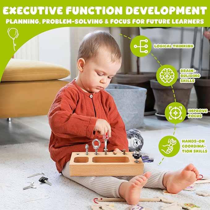 Montessori Busy Board for Toddlers 3-5 Years, Wooden Screwdriver Activity Board, Fine Motor Skills & Sensory Development Toy, Preschool Learning & Travel