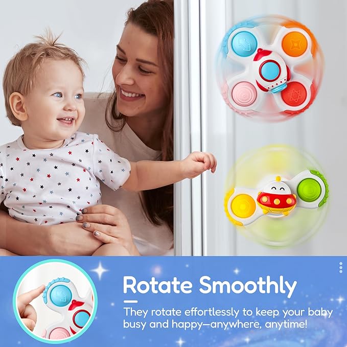 ALASOU 3PCS Pop Suction Cup Spinner Toys for 1 Year Old Boy Girl|Novelty Spinning Tops Toddler Toys Age 1-2|Sensory Baby Bath Toy for Toddlers 1-3|12 18 Months Boy Birthday Gift for Infant
