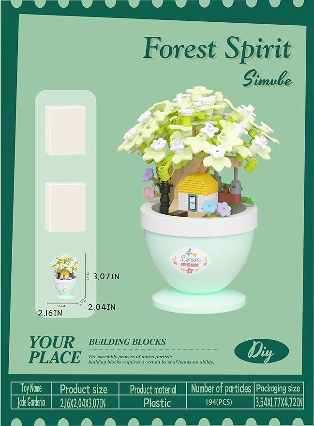 Jade Gardenia Mini Bonsai Tree Micro Building Set Building Toy Plant Cherry Tree Flower Collection Decor for Home Desk Greenery Decoration Building Blocks DIY Creative Gifts