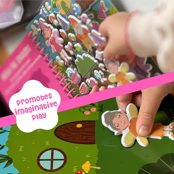 Stickypuff Value Pack - 3 Reusable Puffy Sticker Book for Toddlers - Puffy Stickers for Toddlers - Travel Activities for Kids Ages 4-8 - Screen Free Birthday Gifts (Wonderland)
